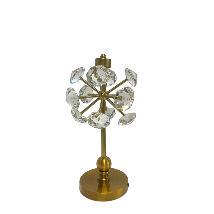 Vintage Brass & Crystal Lotus Side Table Lamp