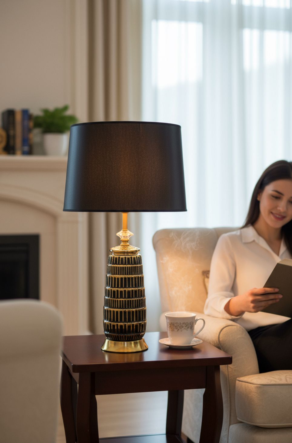 Black-Gold Textured Ceramic Lamp
