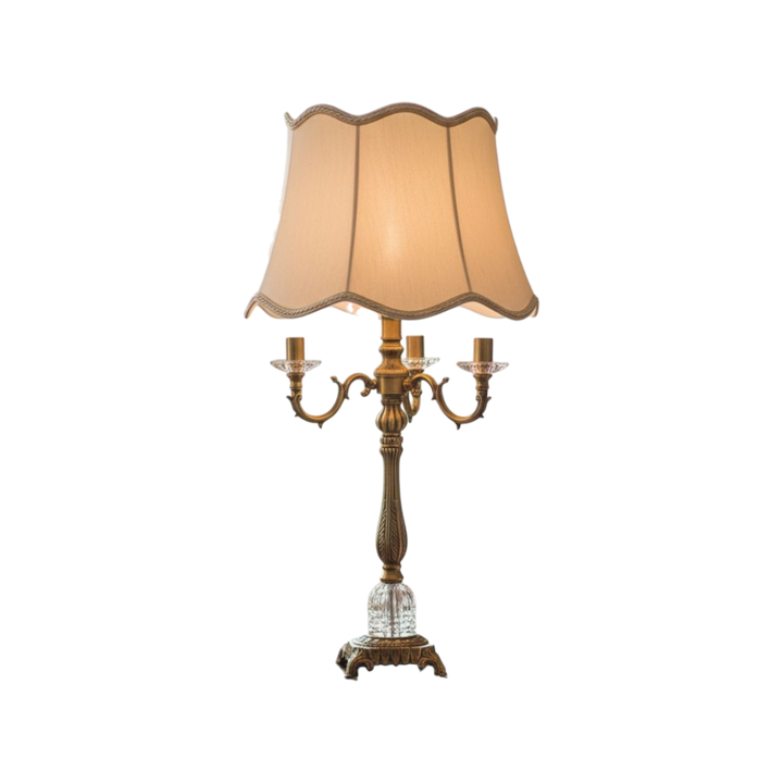 Vintage Heavy Brass & Crystal Lotus Side Table Lamp