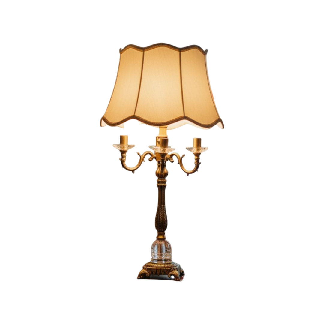 Vintage Heavy Brass & Crystal Lotus Side Table Lamp