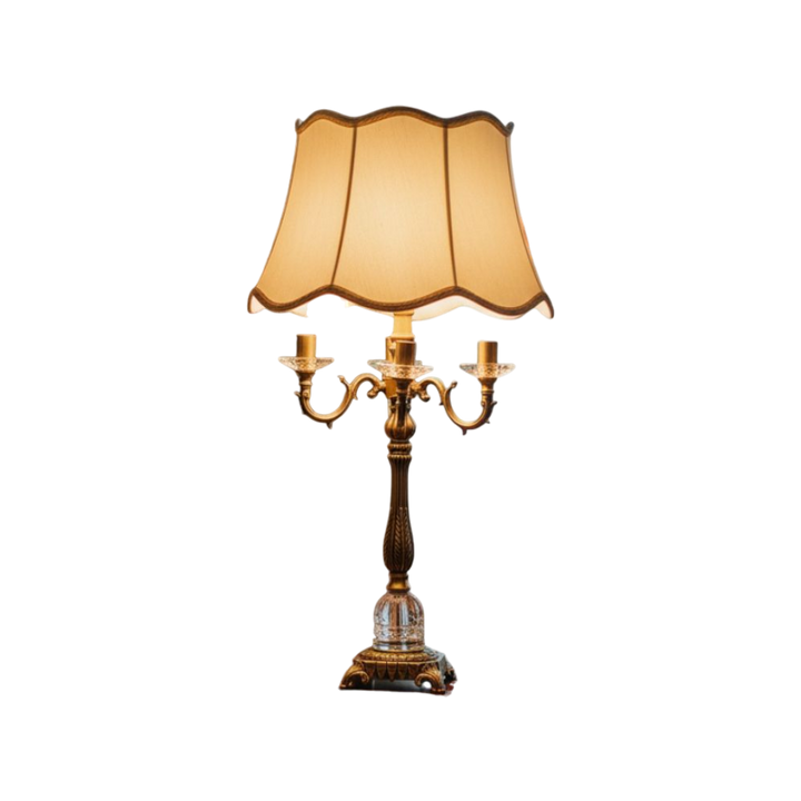 Vintage Heavy Brass & Crystal Lotus Side Table Lamp