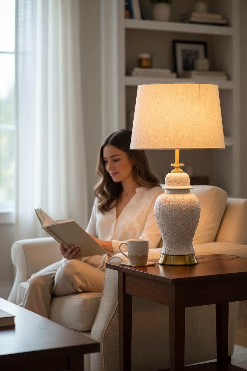 Embossed White Porcelain Table Lamp