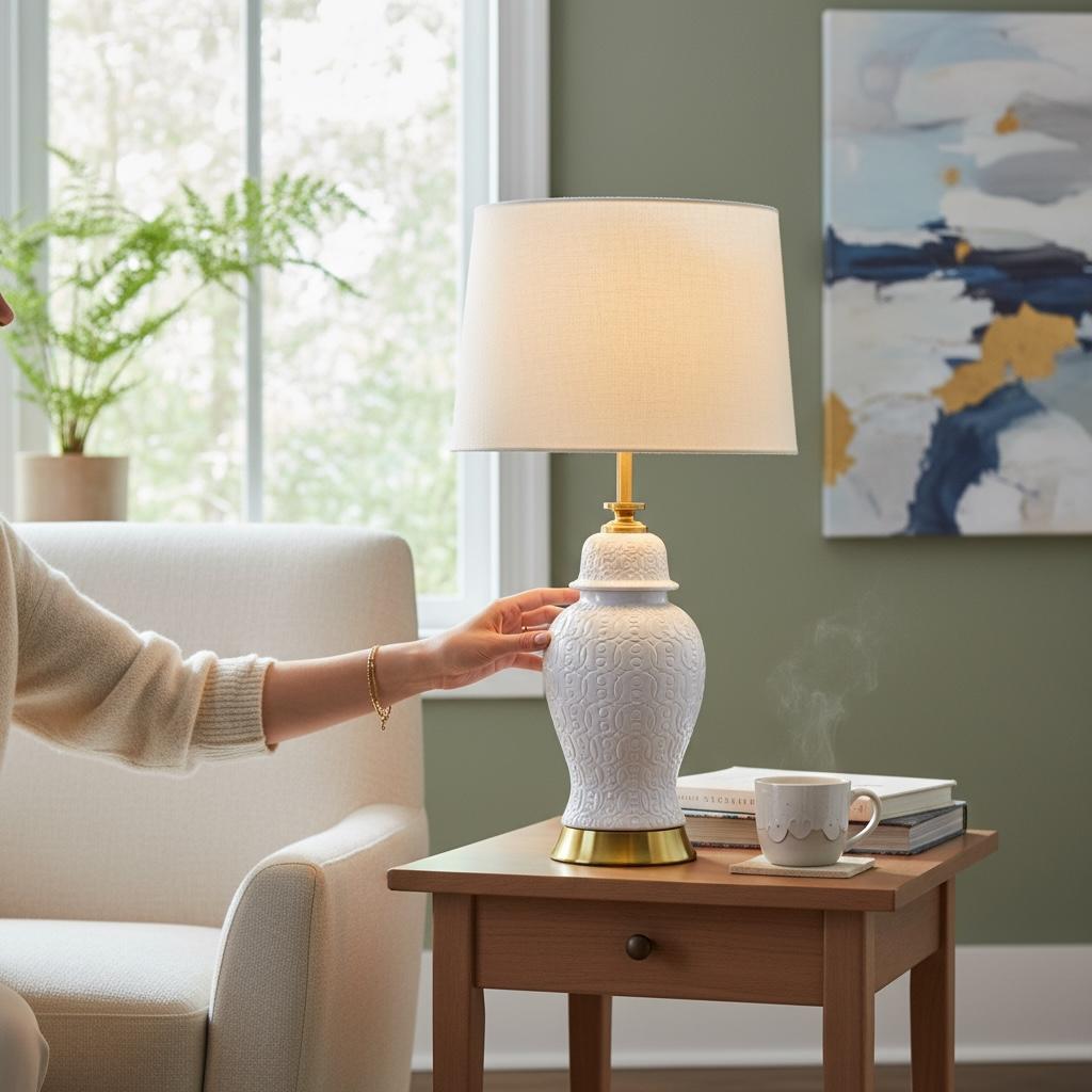 Embossed White Porcelain Table Lamp