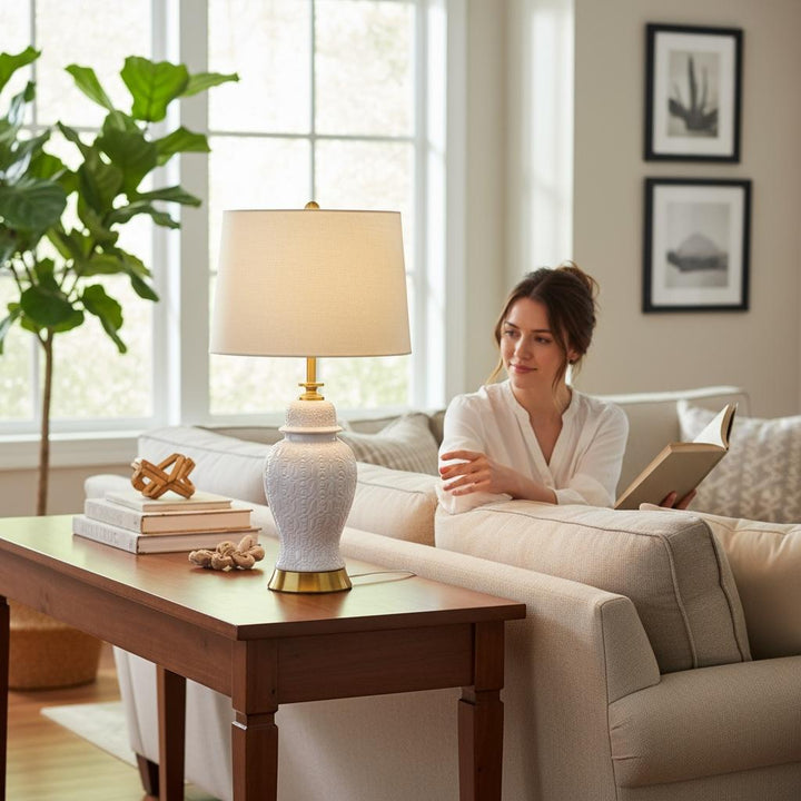 Embossed White Porcelain Table Lamp