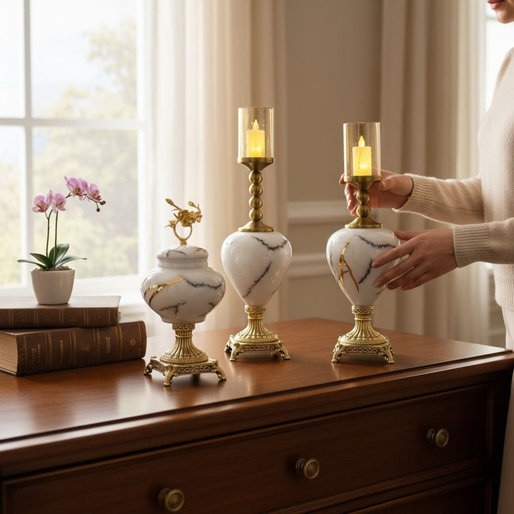Luxury Marble-Textured Candle Holders