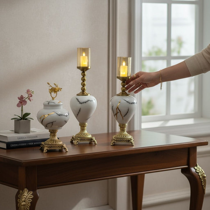 Luxury Marble-Textured Candle Holders