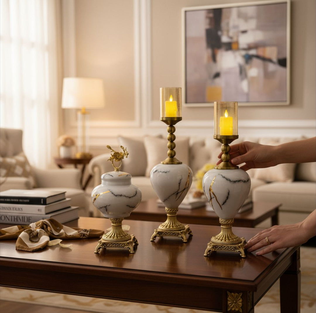 Luxury Marble-Textured Candle Holders