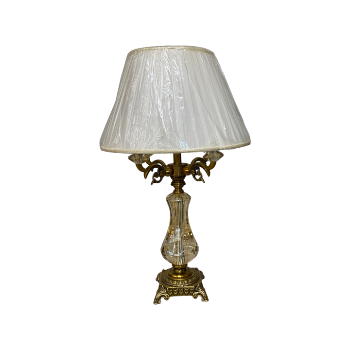 Vintage Heavy Crystal & Brass Side Table Lamp