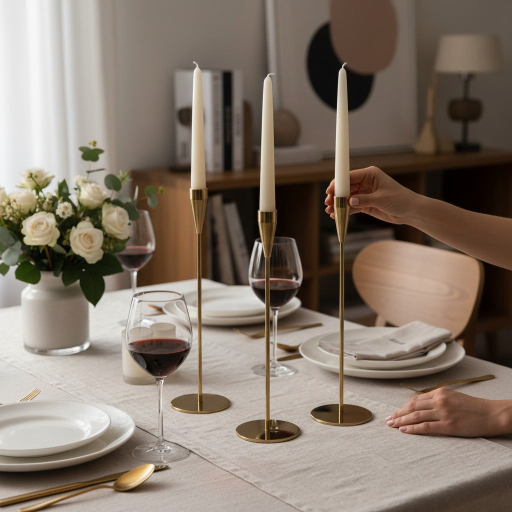 Luxury Gold Metallic Candle Stand Set