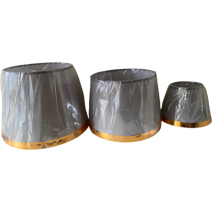 Grey Fabric Lampshade pair with Gold Trim