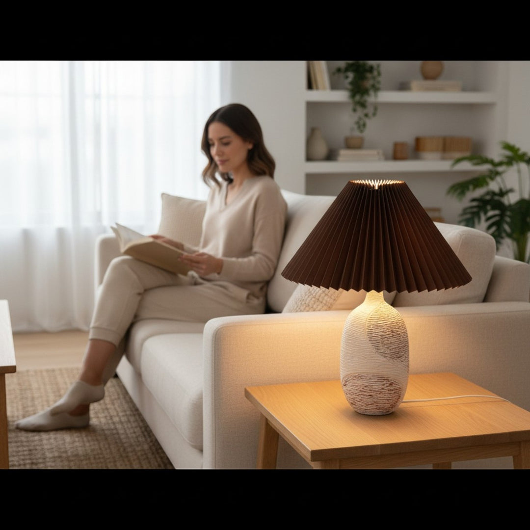 Luxe Ash-Brown Textured Ceramic Table Lamp