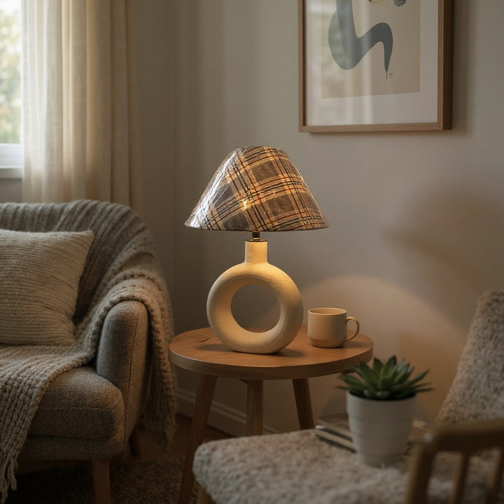 Plaid Checkered Ceramic Donut Table Lamp