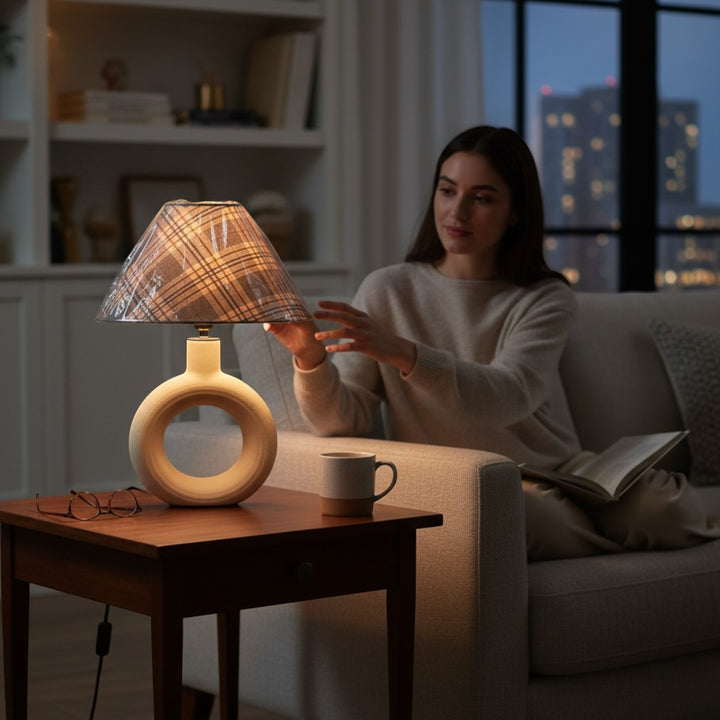 Plaid Checkered Ceramic Donut Table Lamp