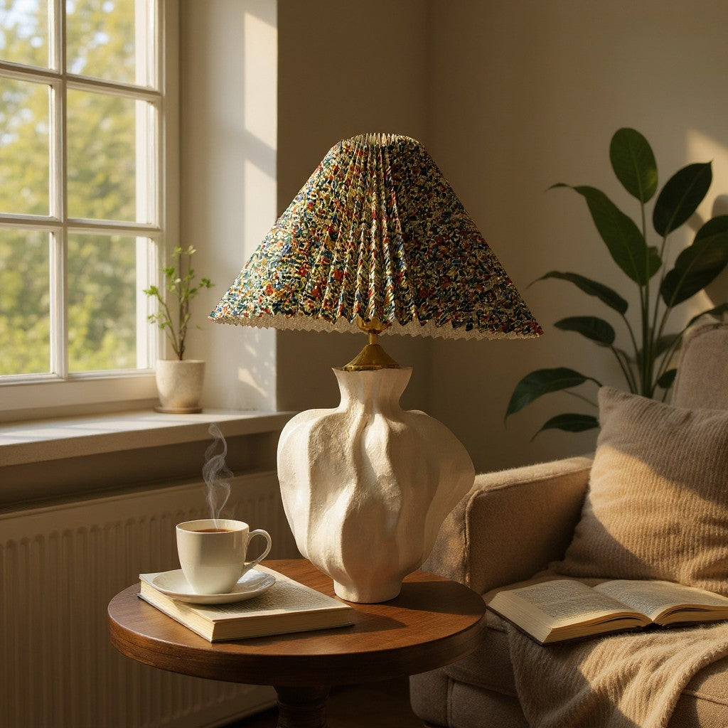 Trendy Floral Pleated Ceramic Table Lamp