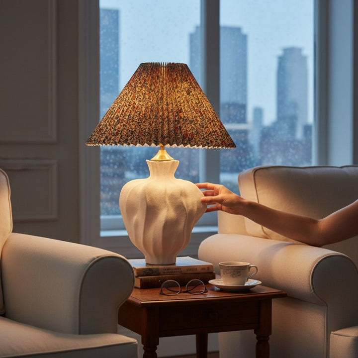 Trendy Floral Pleated Ceramic Table Lamp