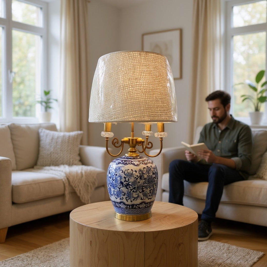 Original Blue Pottery Porcelain Table Lamp
