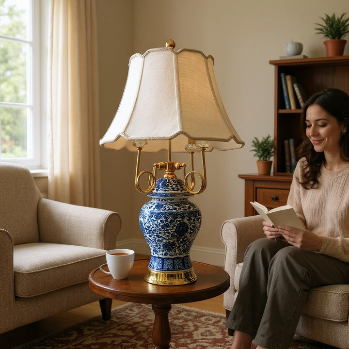 Royal Blue White Floral Porcelain Table Lamp