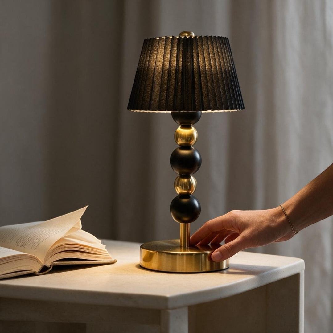 Elegant Gold & Black Touch Table Lamp – Linen or Pleated Shade (Pair)