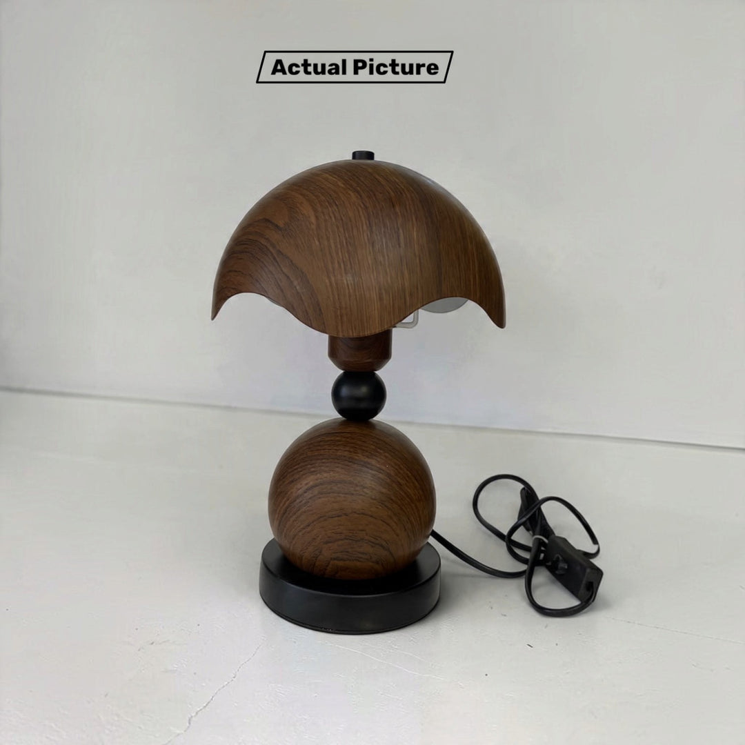 Modern Wood-Texture Metal Table Lamp