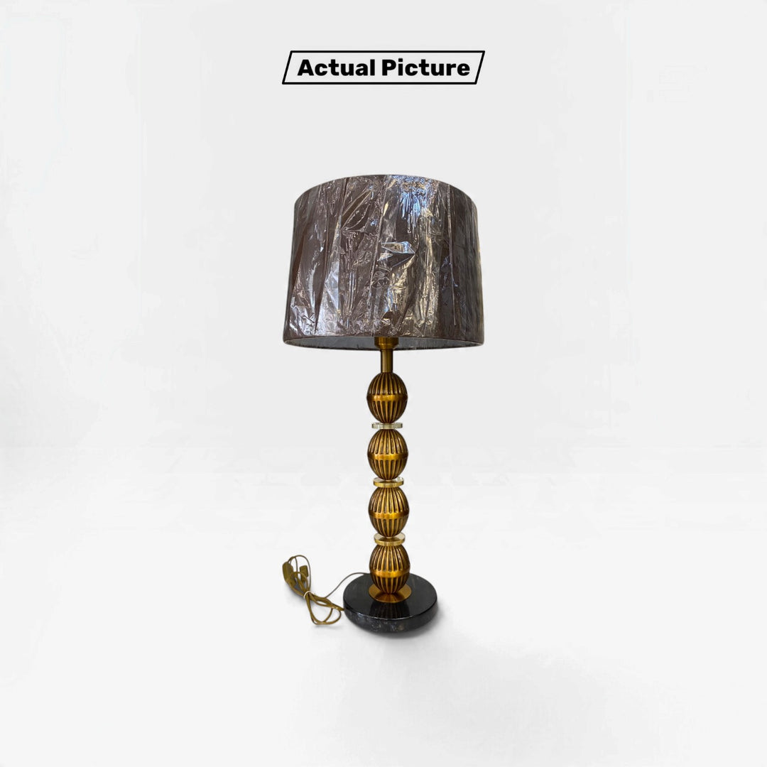 Luxury Gold Ribbed Orb Table Lamp with Dark Brown Shade