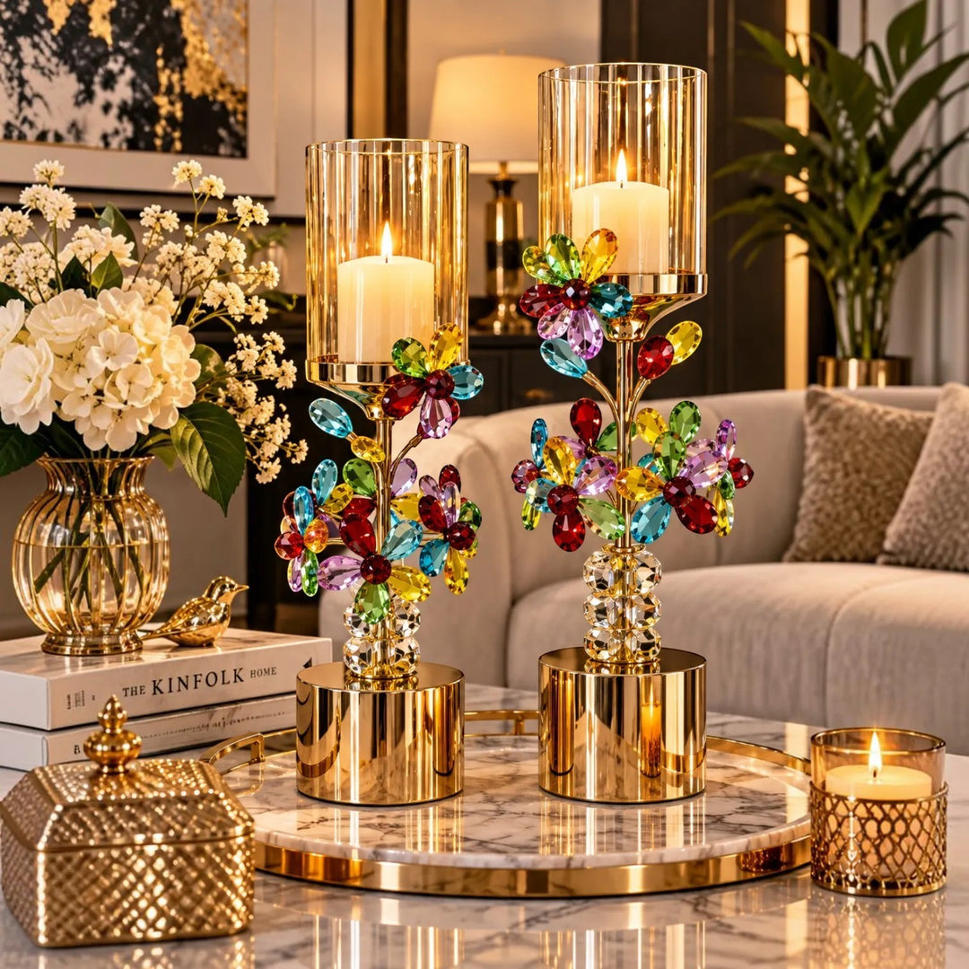 Luxury Crystal Floral Candle Holders