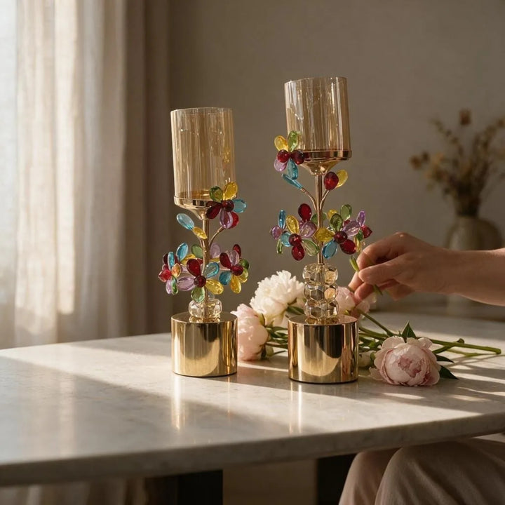 Luxury Crystal Floral Candle Holders
