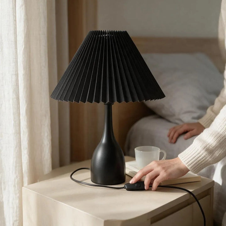 Luxury Metallic Black Table Lamp with Pleated Shade