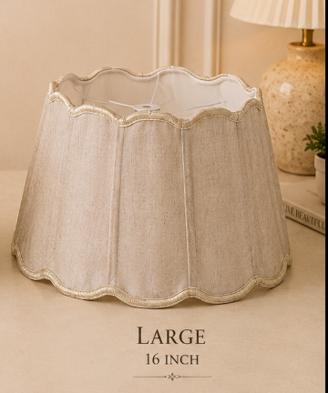 Scalloped Linen Fabric Lampshade Pair
