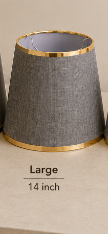 Grey Textured Fabric Lampshade pair with Gold Trim