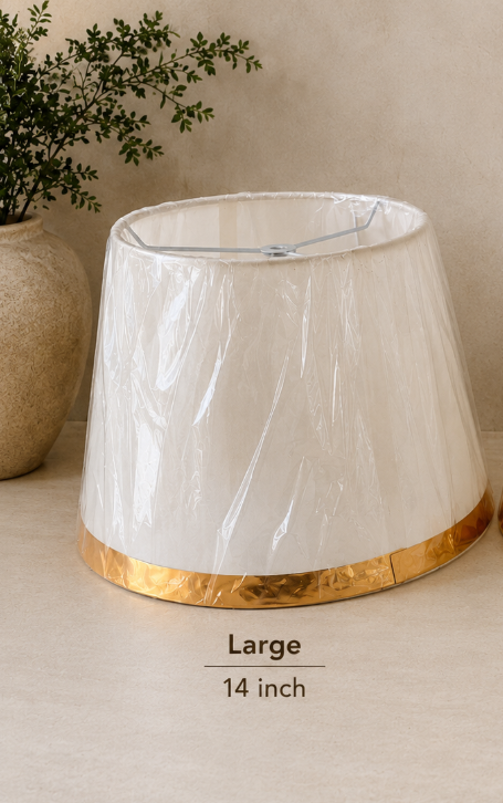 White Fabric Lampshade Pair with Gold Trim