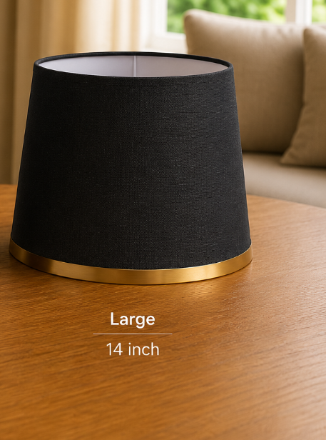 Black Fabric Lampshade Pair with Gold Trim