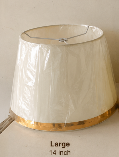 Off White Fabric Lampshade Pair with Gold Trim