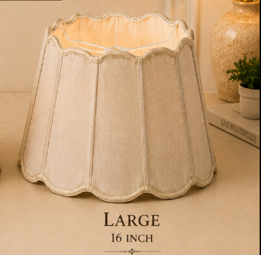 Cream Scalloped Fabric Lampshade Pair