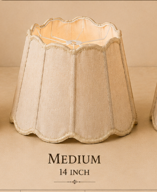 Cream Scalloped Fabric Lampshade Pair