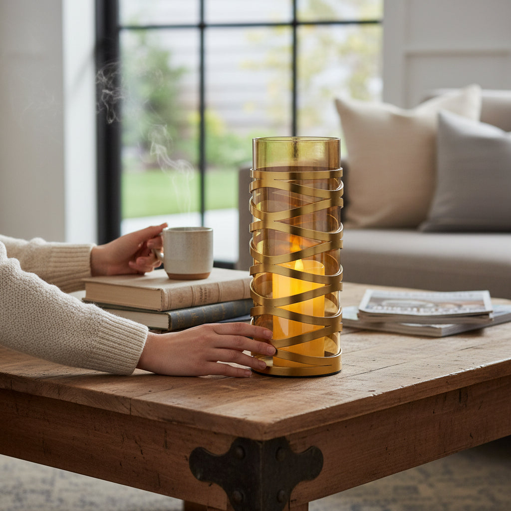 Sculpted Brass & Crystal Glass Candle Stand