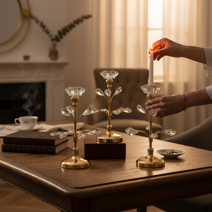 Celestial Glow Double Crystals Candle Stands