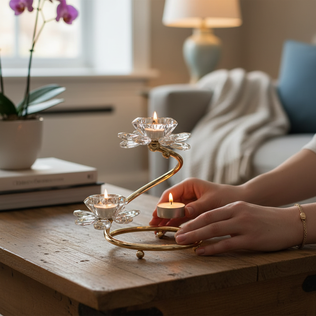 Celestia Crystal Lotus Metallic Candle Stand