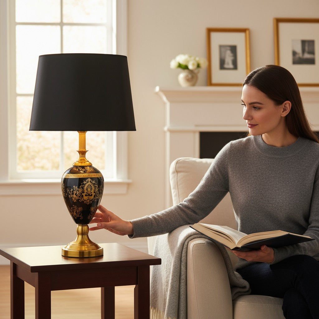 Medusa Royale Black Glass Side Table Lamp