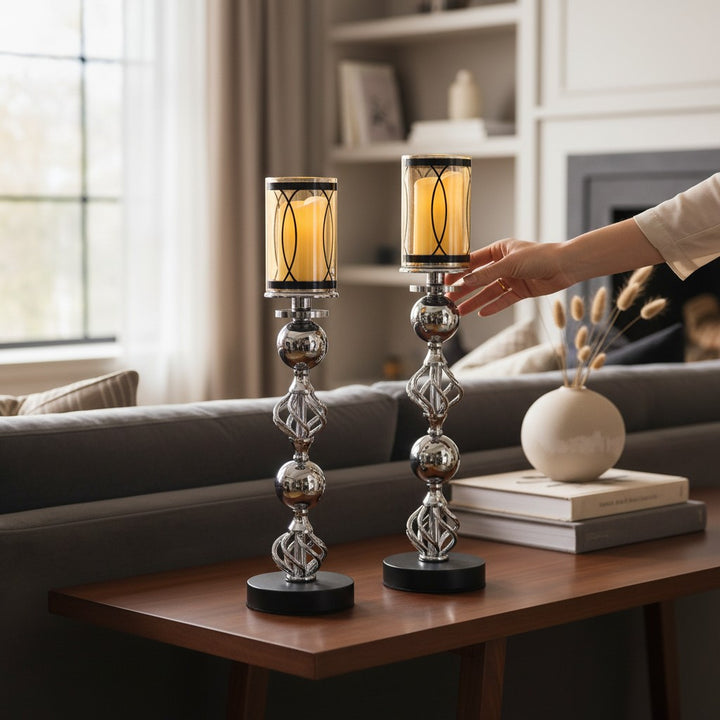 Hotel Luxe Silver Metallic Candle Stand