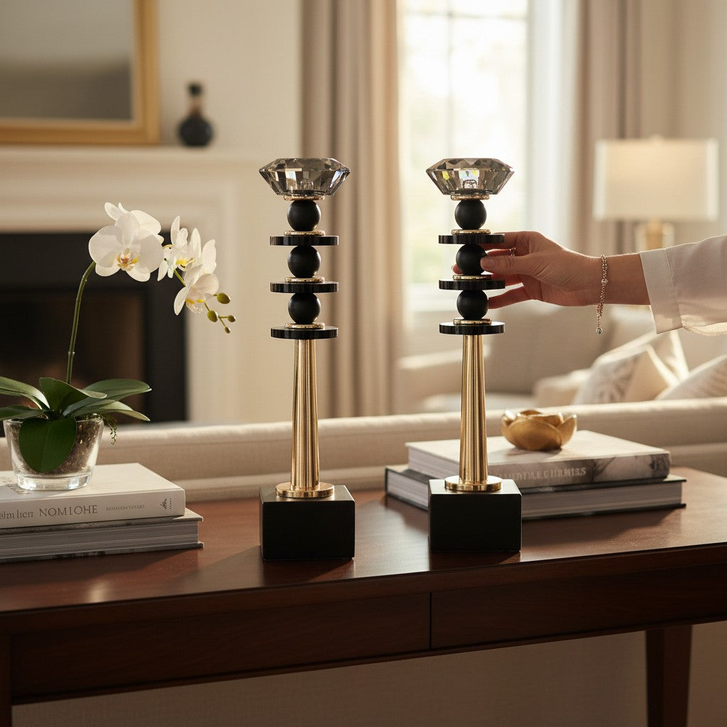 Victorian Luxe Vintage Crystal And Metallic Candle Stand