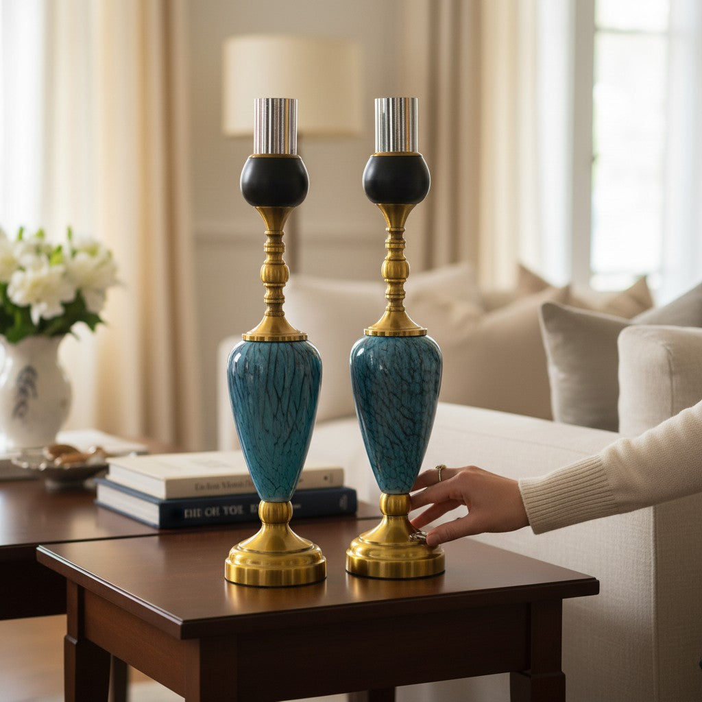 Azure Gold Ornate Candle Holder