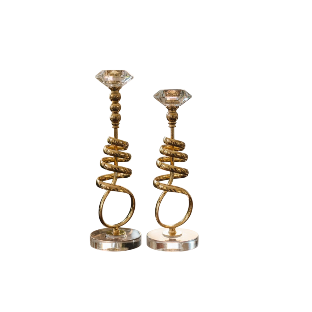 Modern Metallic Heavy Crystal Base Candle Holder