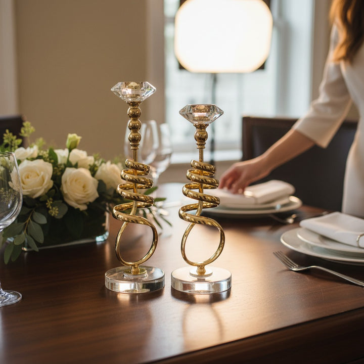 Modern Metallic Heavy Crystal Base Candle Holder