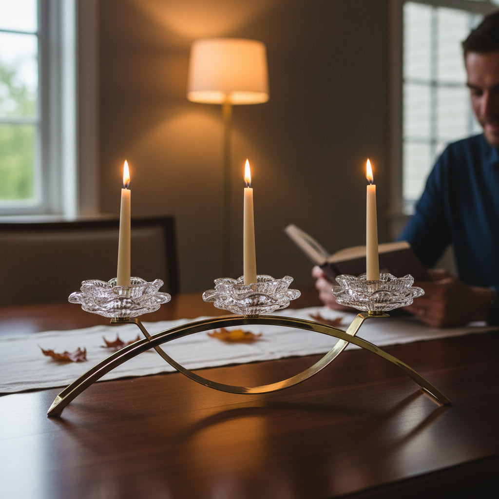 Modern Gold Candle Holder with Crystal Flowers