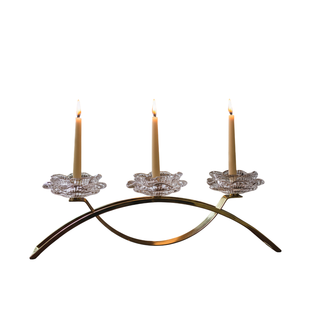 Modern Gold Candle Holder with Crystal Flowers