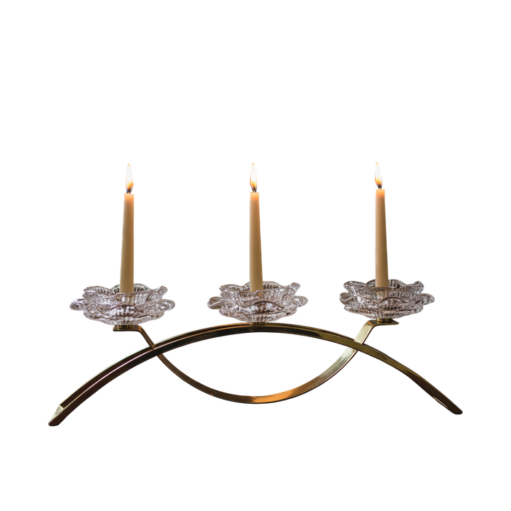 Modern Gold Candle Holder with Crystal Flowers