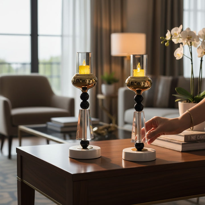 Luna Noir Crystal Candle Holders