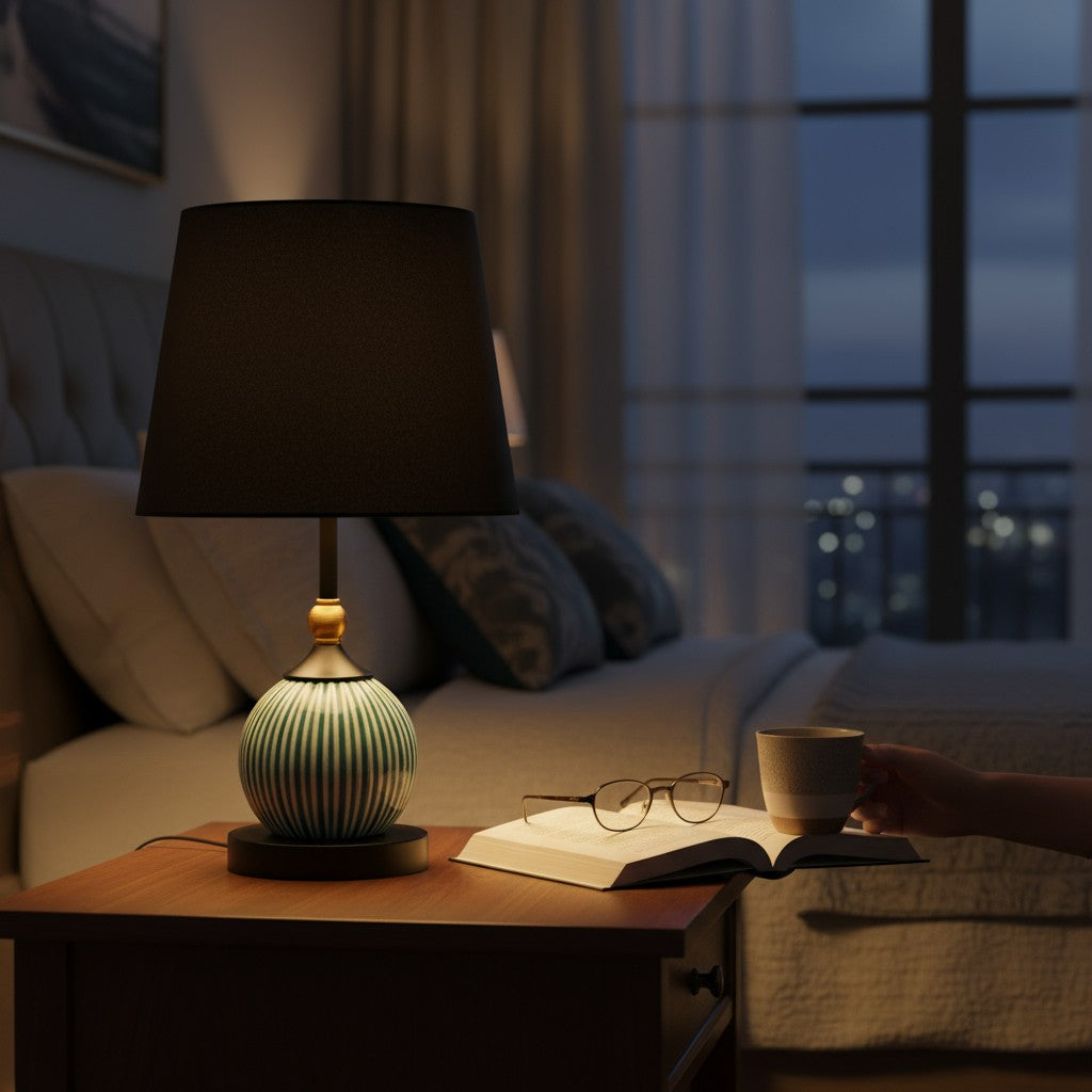 Striped Teal Ceramic Table Lamp