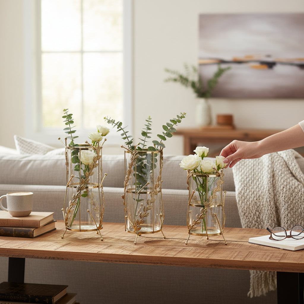 Golden Halo Geometric Candle Holders