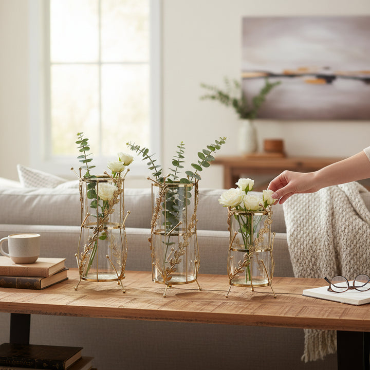 Golden Halo Geometric Candle Holders